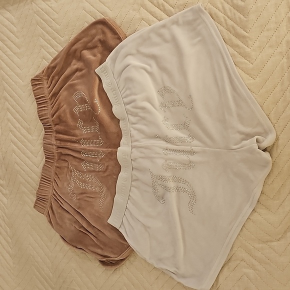 Juicy Couture Pants - Juicy Couture Rhinestone Embellished Velour Shorts in Mauve and White Lot of 2